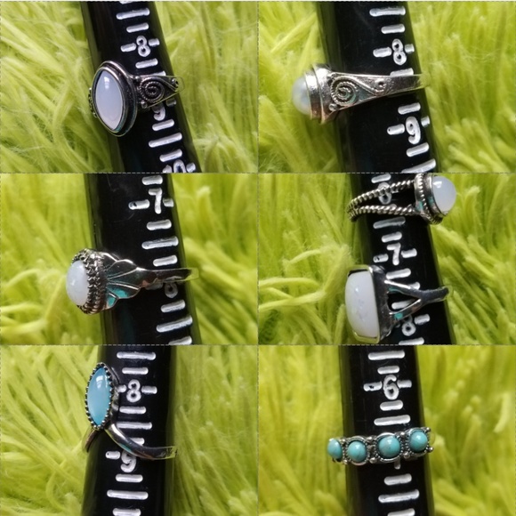 Boho Gypsy SILVER Opal Moonstone Midi Ring Set - Picture 7 of 7